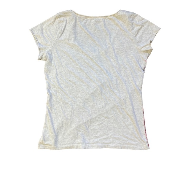 DKNY Sequin Floral Paisley Print Beige T-Shirt - Picture 4 of 4